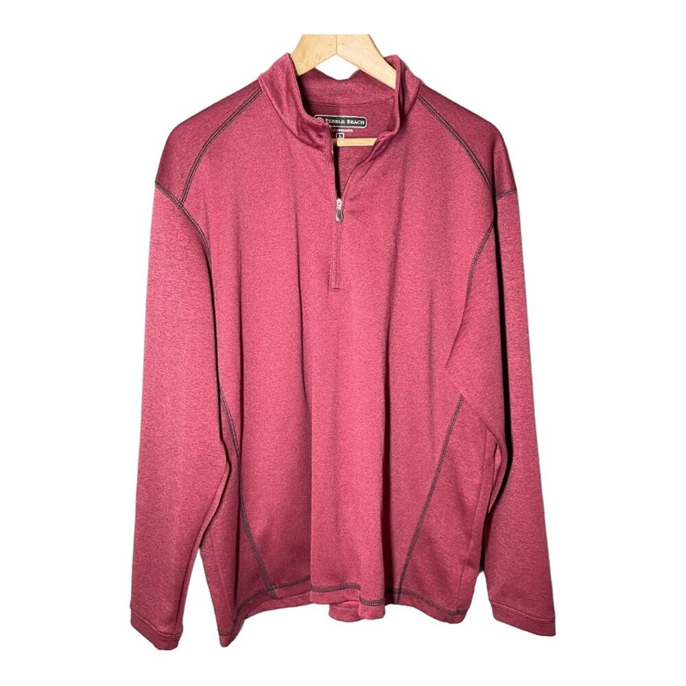 Pebble Beach Performance Burgundy 1/4 Zip Pullover Long Sleeve Shirt Mens Large